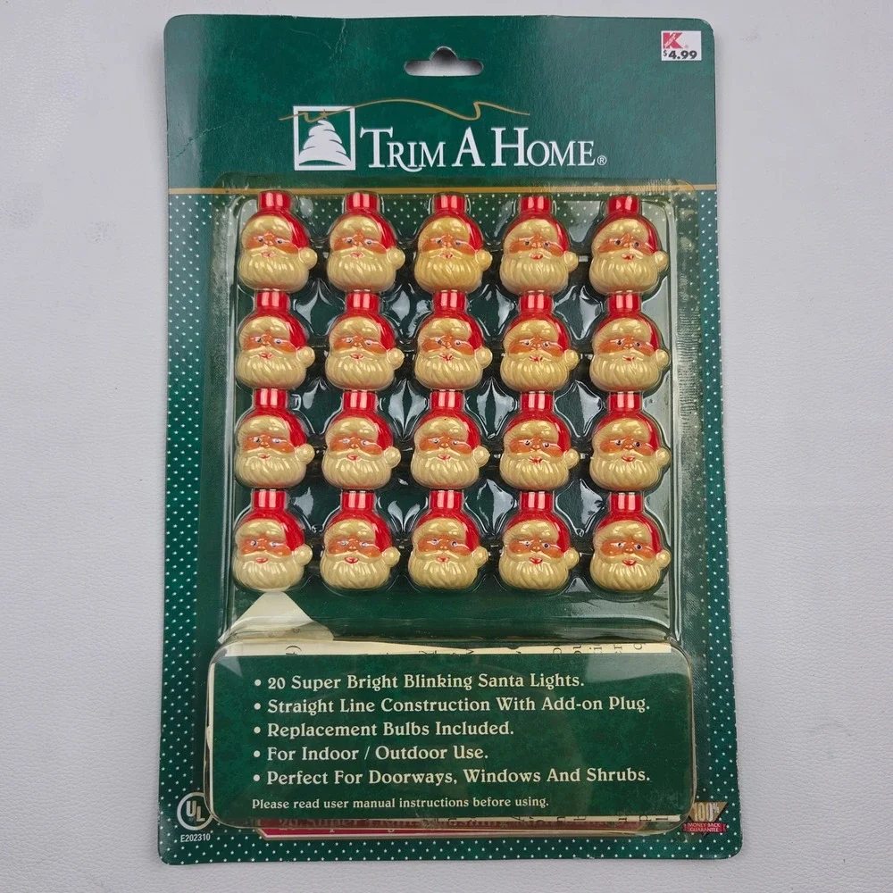 Vintage NOS Blow Mold Plastic Santa Claus Blinking Lights 20ct Trim A Home  Red